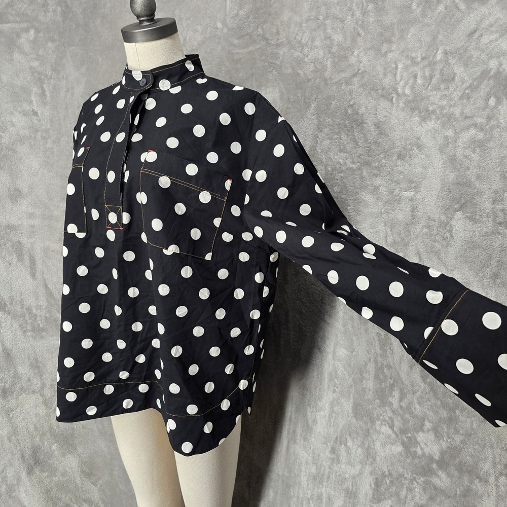 Aligne Jude Spot Blouse Women 10 Black Polka Dot Organic Cotton Top Mod Retro - Picture 2 of 16